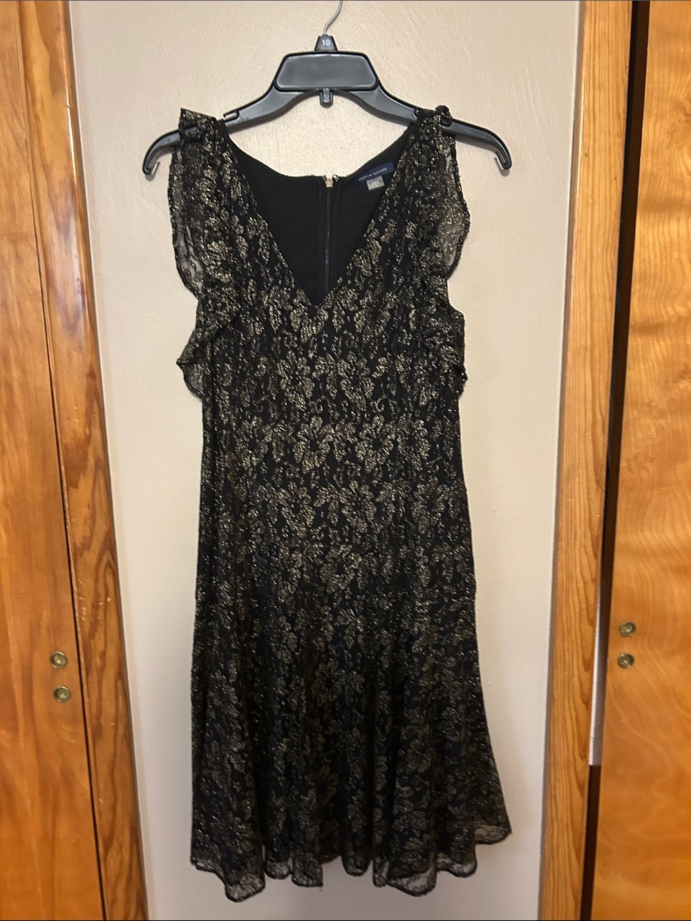 Tommy Hilfiger Black and Gold Lace V-Neck Midi Dress
